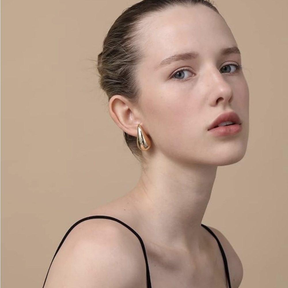 Gold Teardrop Earrings - Picture 2 of 3